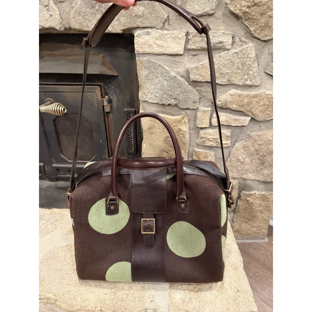 Hartmann Retro Carry On Vintage‎ Wool Leather Brown & Green Polka Dot Carry-On - Picture 10 of 12